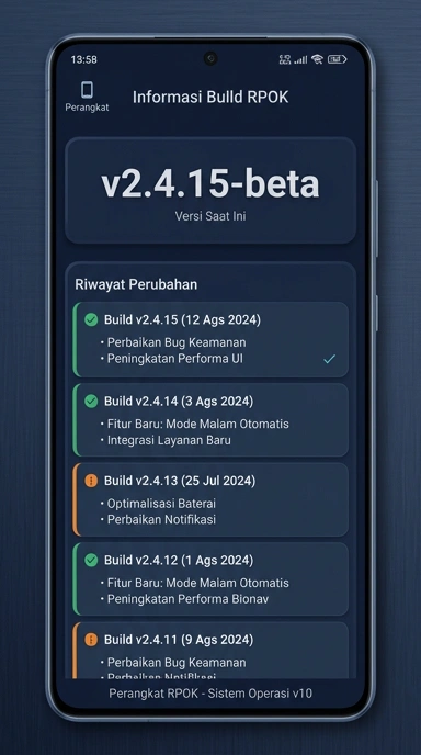 Tampilan riwayat versi rpok